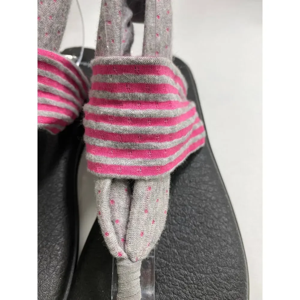 Sanuk Yoga‎ Sling Back Sandals Womens Sz 9 Slip On Comfy Pink Polka Dot Stripes